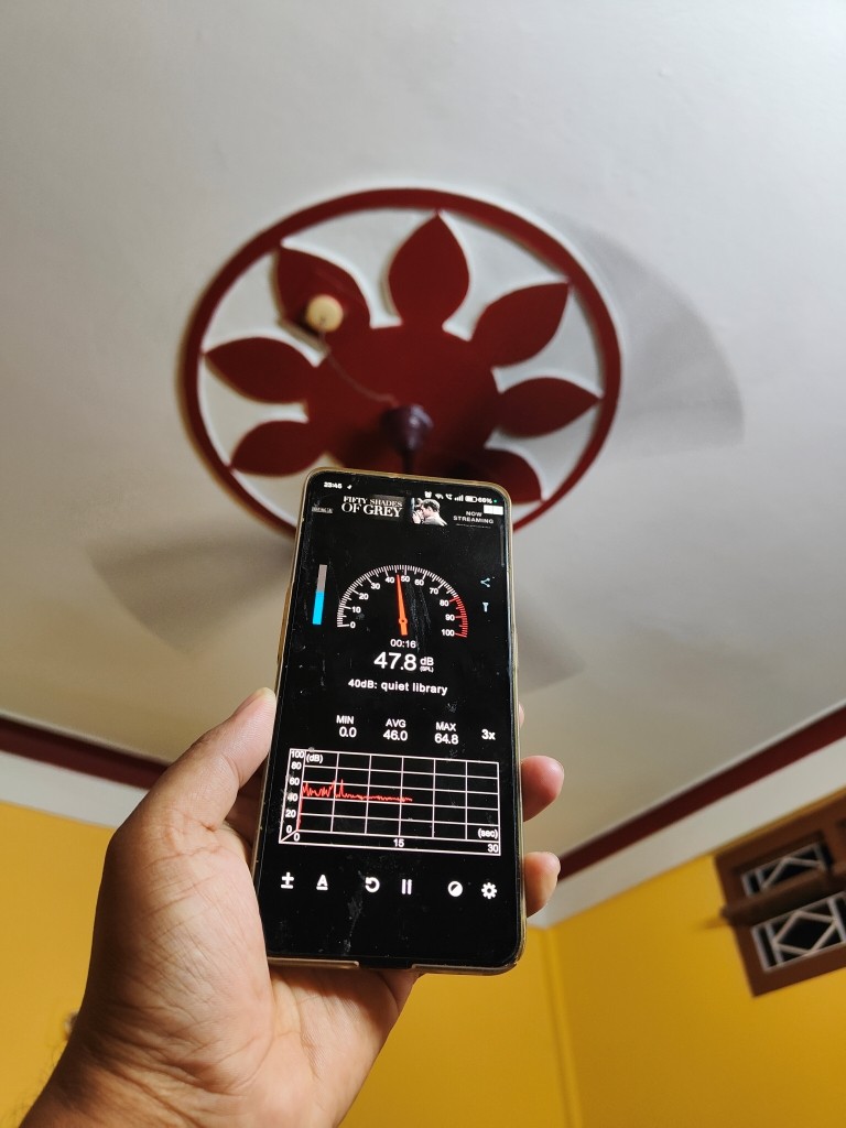 Ceiling fan noise monitoring using decibel meter app