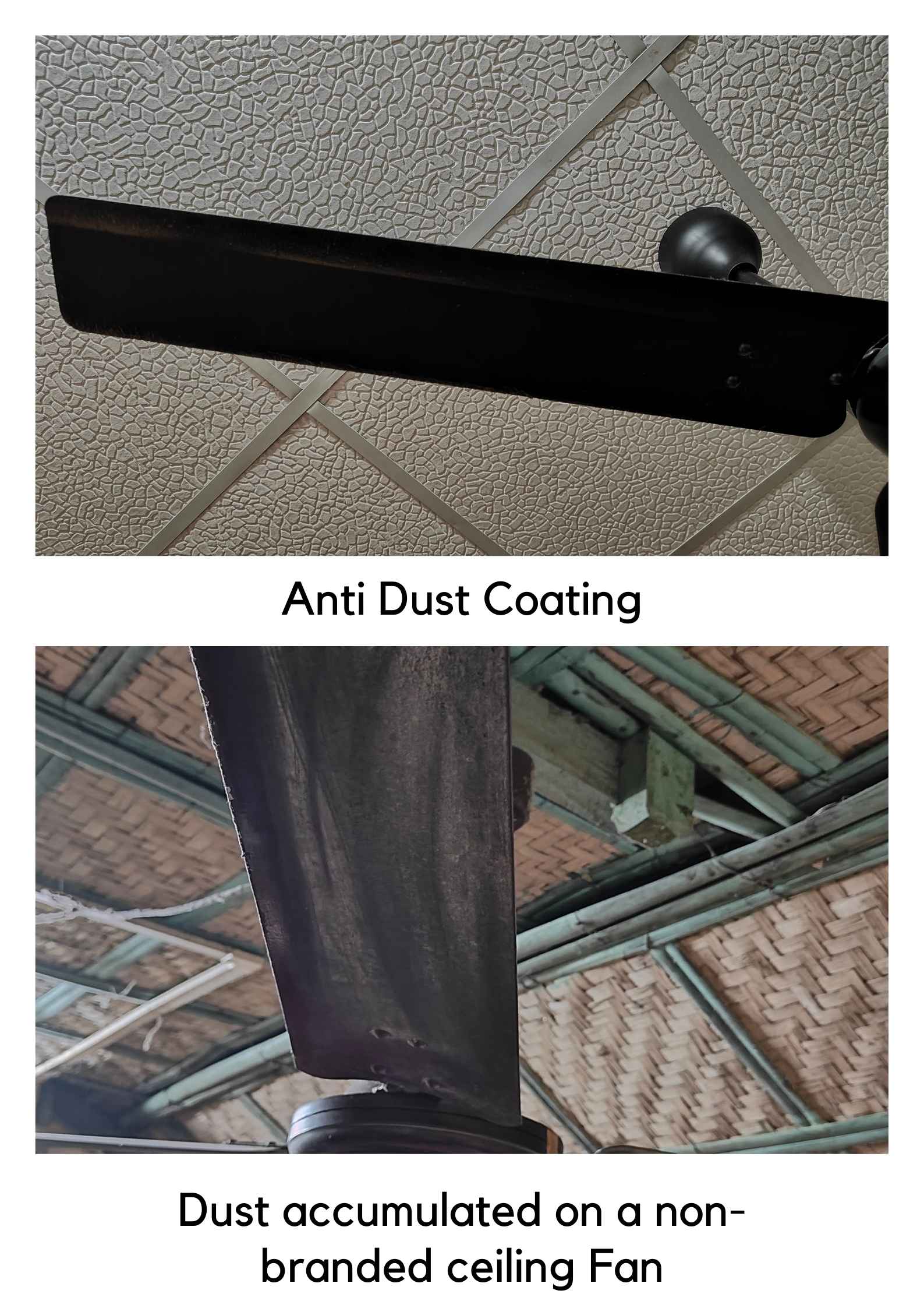 Dust Accumulation comparison on Ceiling fan blades