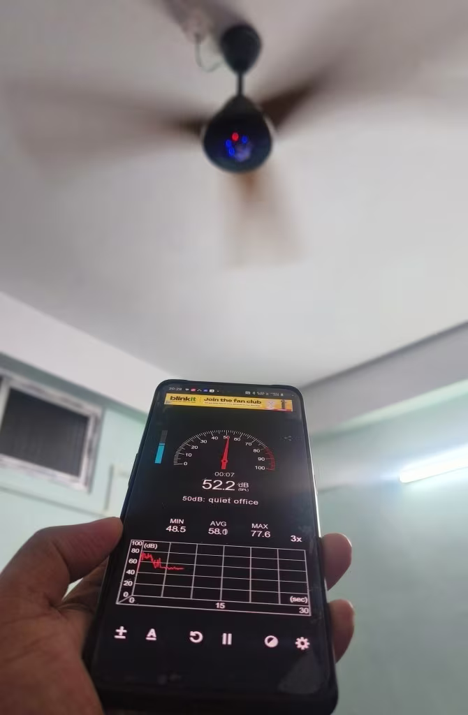 Colorbot Helix 1200 mm noise level test showing under 55 dB