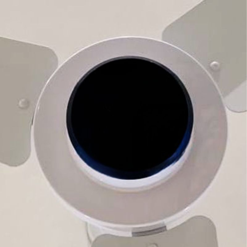 Close-up of the integrated ceiling fan light on the Orient Electric I Tome Pro 1400 mm BLDC ceiling fan, showing the central light housing and blade ends